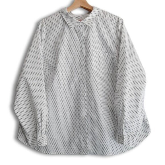 IN EVERY STORY Penningtons Utility Sleeve Button Down Shirt Polka Dot B&W Sz 1X - Picture 2 of 16